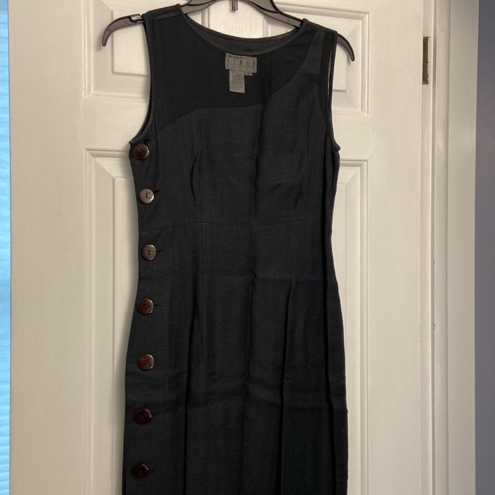Black sleeveless linen dress with mesh neckline LBD